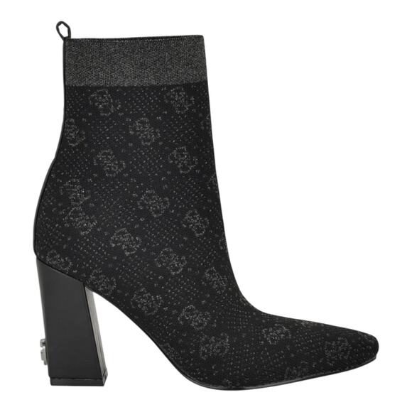 GUESS Women's Yonel Block Heel Stretch Knit Logo Dress Booties Black Size 6 - Picture 2 of 5
